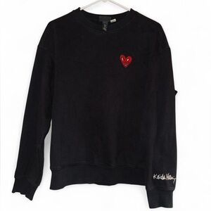 H&M x Keith Haring Black Crewneck Sweater with Red Heart Embroidery